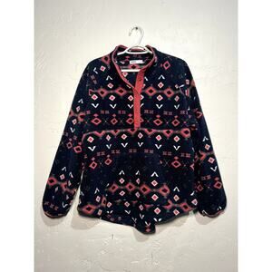 Sonoma‎ aztec print henley fleece sweater womens XL cozycore boho chic outdoors